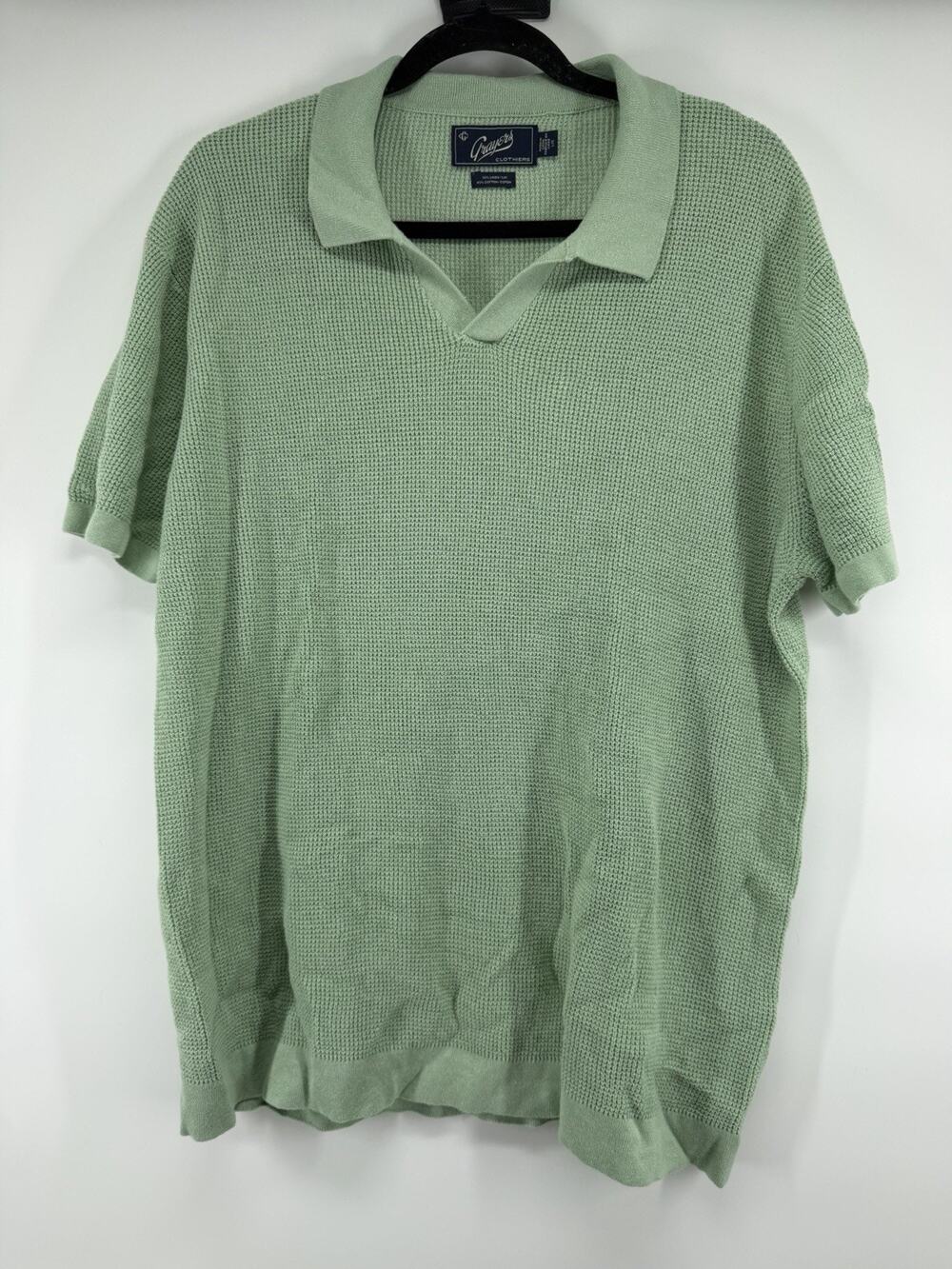 Grayers Men's Size L Burnt Green Cotton Linen Johnny Collar Polo Shirt NWOT